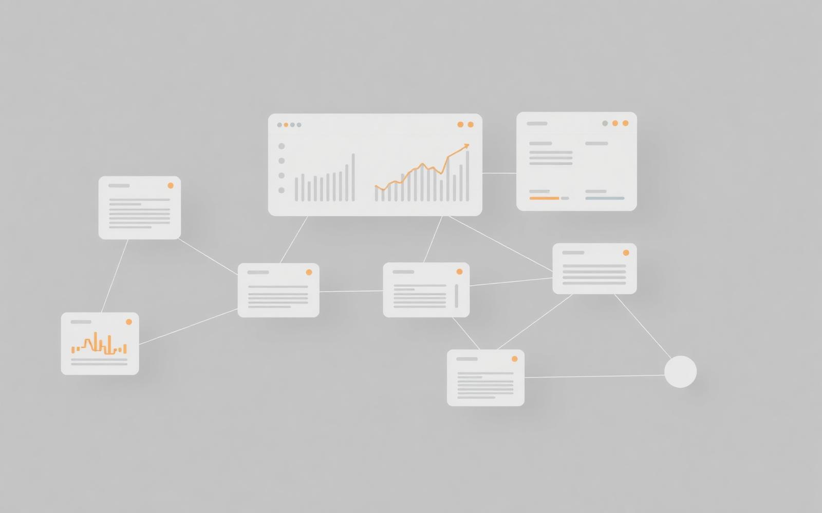 Abstract editorial representation of Less manual work between systems.